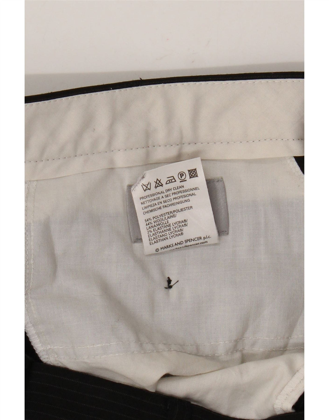Calça masculina de terno Marks & Spencer W36 L33 preta listrada de poliéster