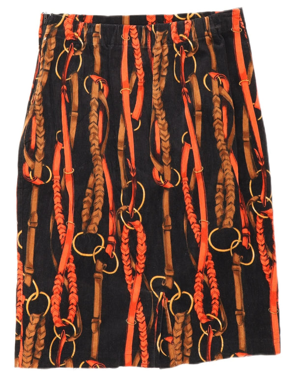 Saia feminina vintage de veludo com padrão abstrato W26 pequena preta