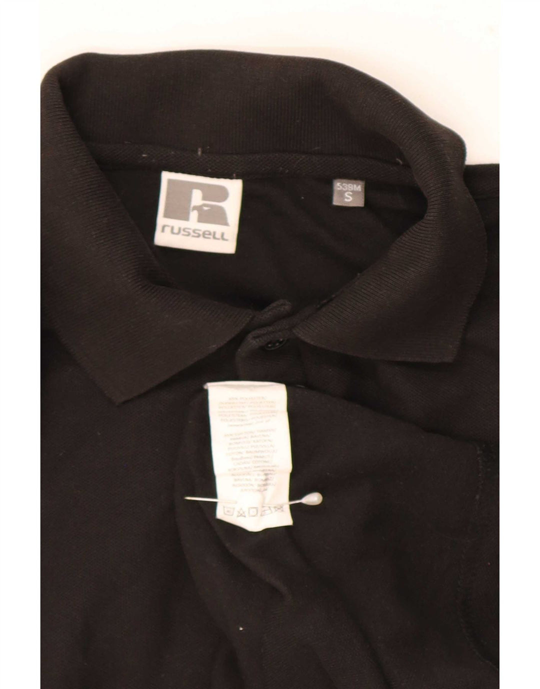 Camisa pólo gráfica masculina Russell Athletic poliéster preto pequeno