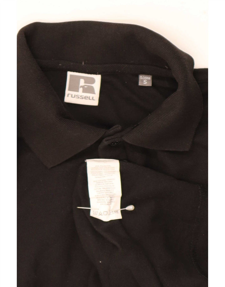 Camisa pólo gráfica masculina Russell Athletic poliéster preto pequeno