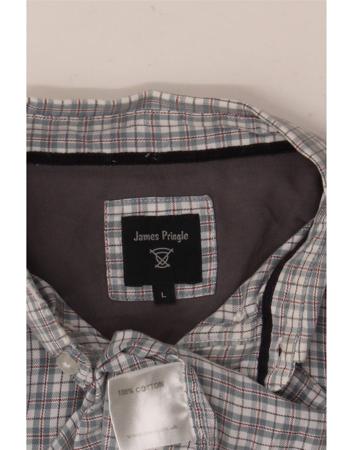 Camisa masculina de flanela James Pringle grande algodão xadrez cinza