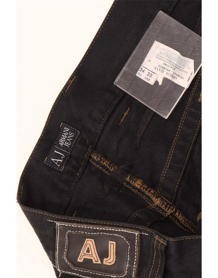 Calça jeans reta masculina Armani desgastada W34 L34 algodão preto