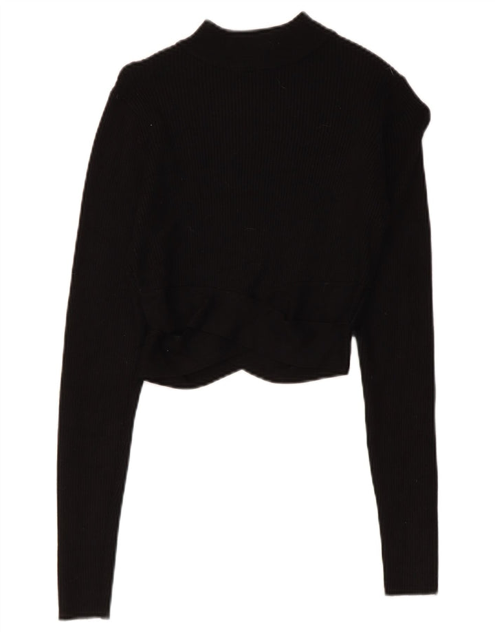 Zara Womens Crop Top Manga Longa Reino Unido 8 Pequena Viscose Preta