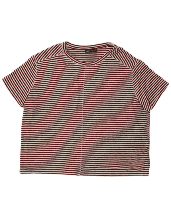 Camiseta feminina grande Marks & Spencer UK 18 XL listrada Borgonha