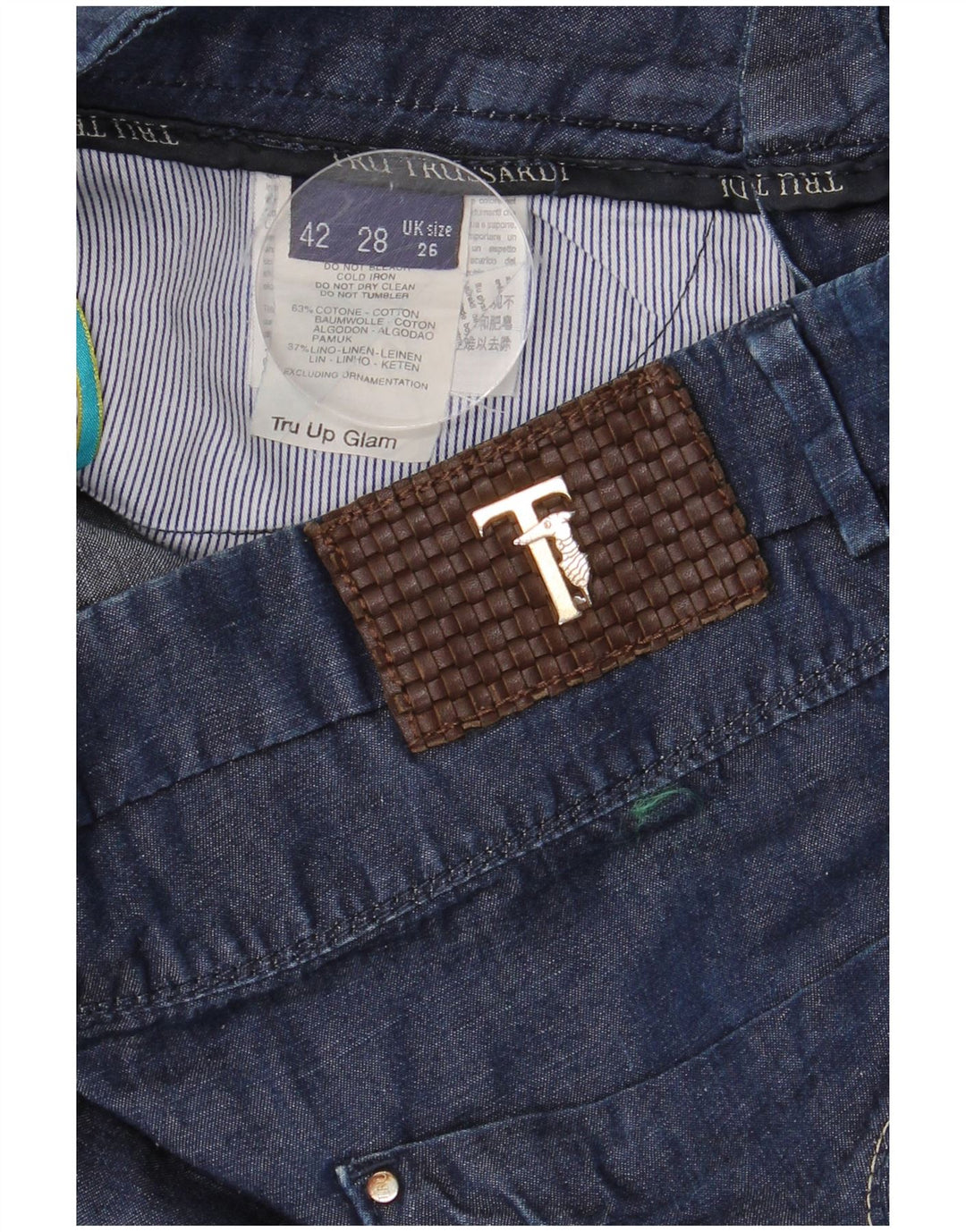 Jeans recortados femininos TRUSSARDI W26 L24 algodão azul marinho
