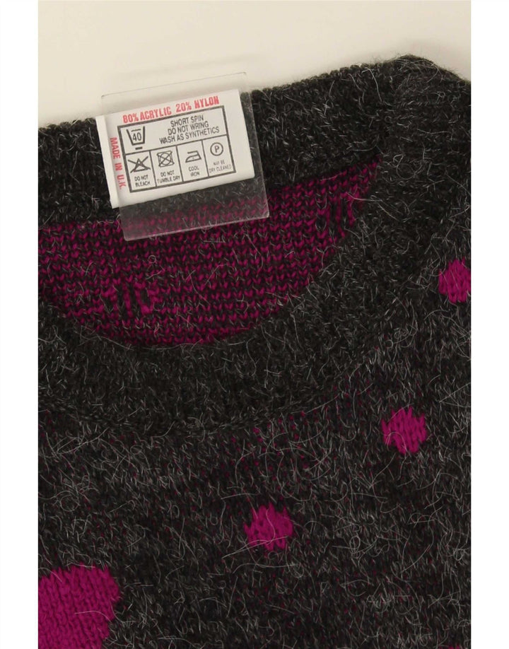 Suéter feminino vintage com gola canoa e palangre, tamanho único, cinza manchado