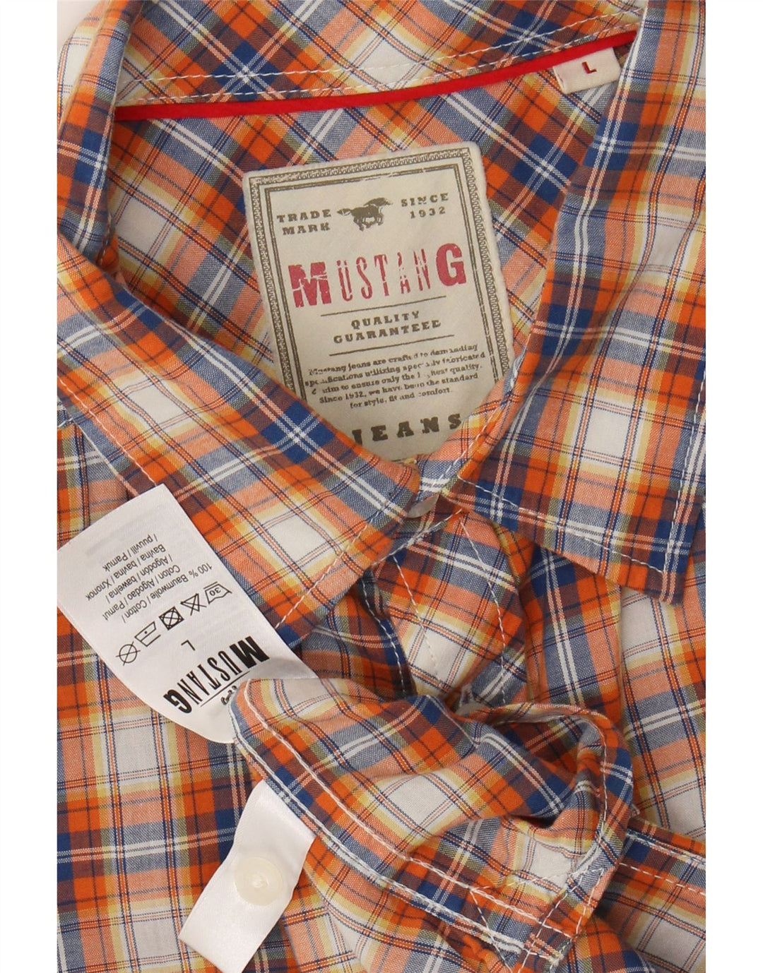 Camisa masculina de manga curta MUSTANG grande algodão xadrez laranja