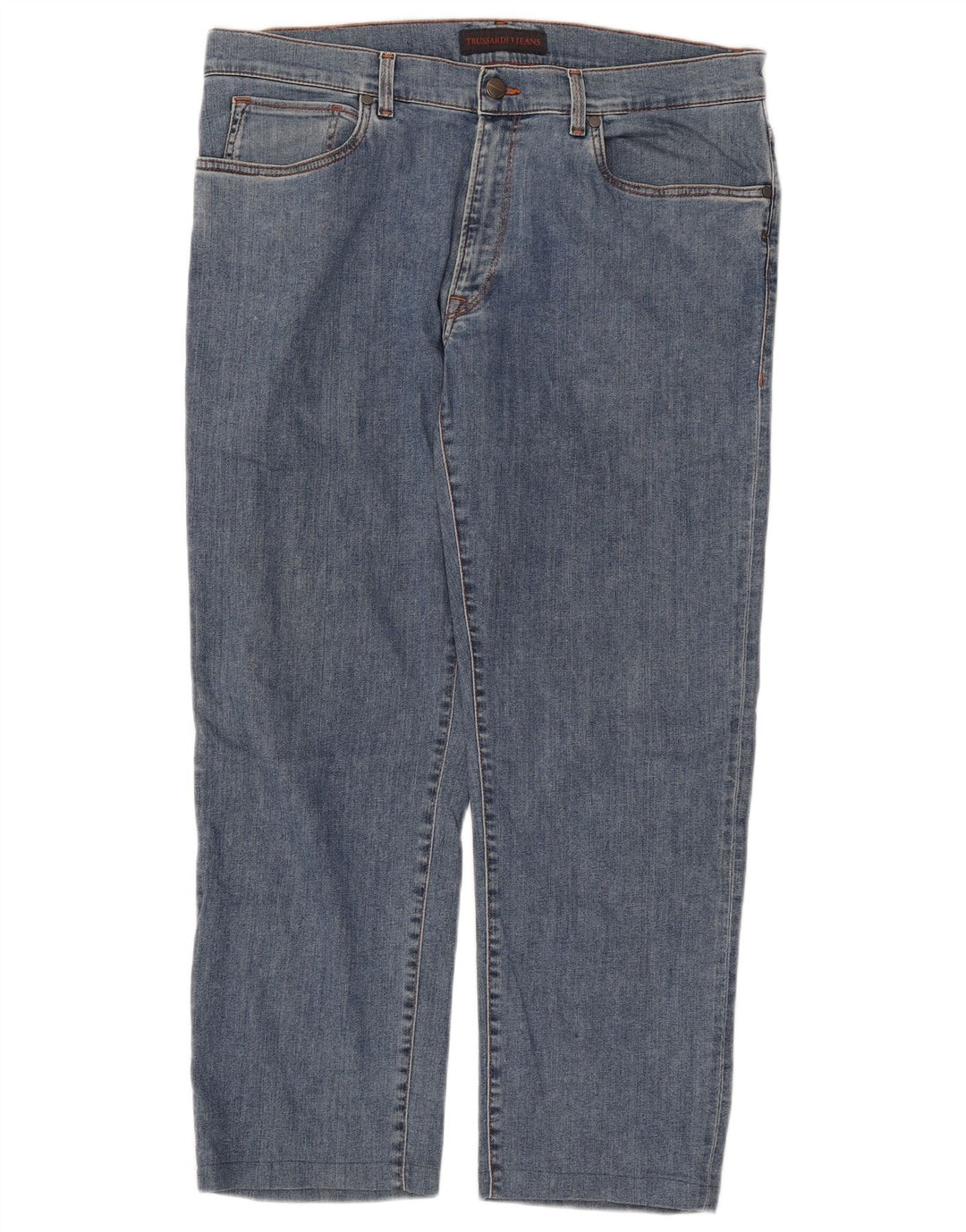 TRUSSARDI Calça jeans reta masculina recortada W38 L27 algodão azul