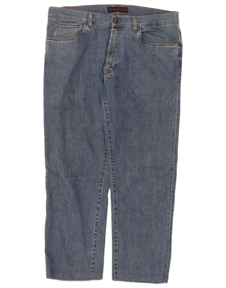 TRUSSARDI Calça jeans reta masculina recortada W38 L27 algodão azul