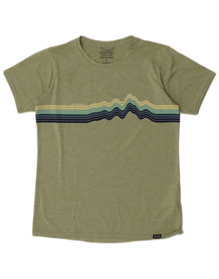 Camiseta masculina Patagonia Top pequeno poliéster listrado verde