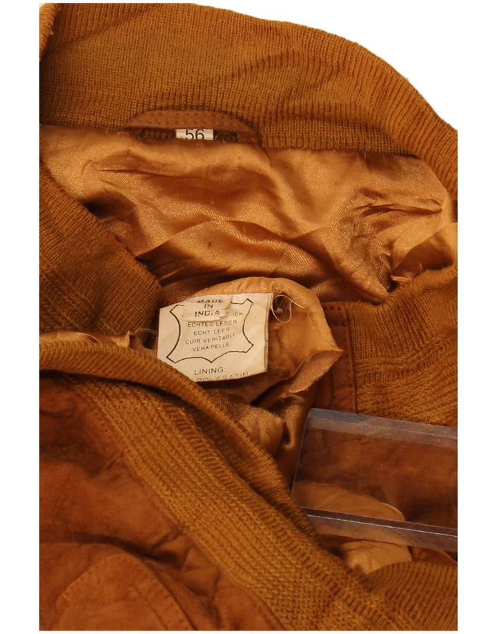 Jaqueta bomber de camurça masculina vintage EU 56 3XL couro marrom