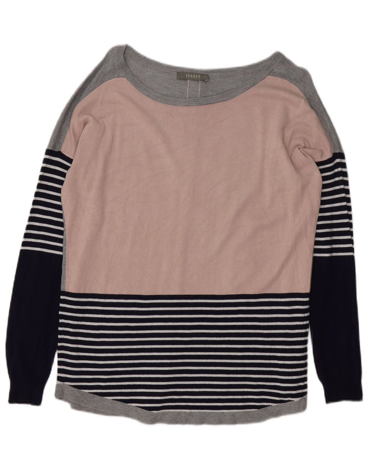 Suéter feminino Oasis com gola canoa e listrado médio multicolorido Reino Unido 14
