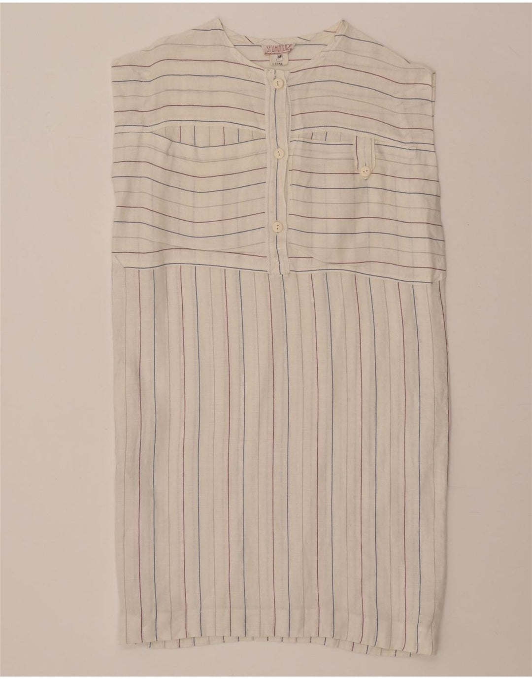 Vestido feminino vintage sem mangas IT 42 médio off white listrado