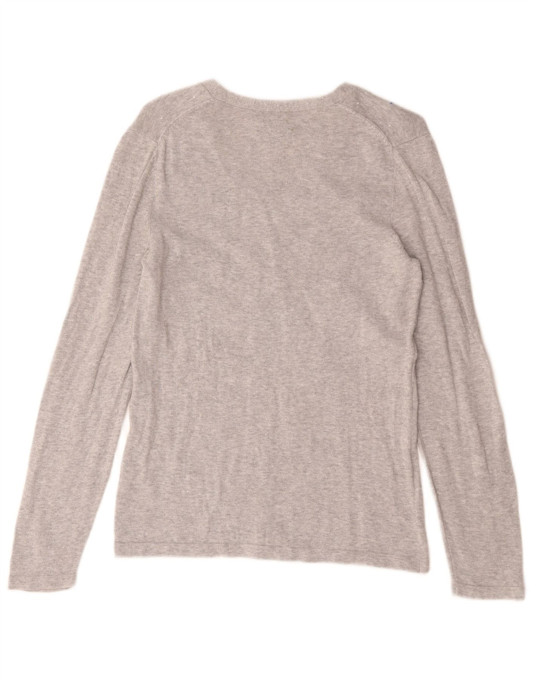 Top feminino Tommy Hilfiger manga comprida UK 12 algodão manchado cinza médio
