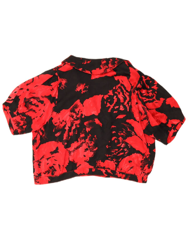 Blusa feminina vintage com botões duplos, Reino Unido 14, grande, vermelho, floral