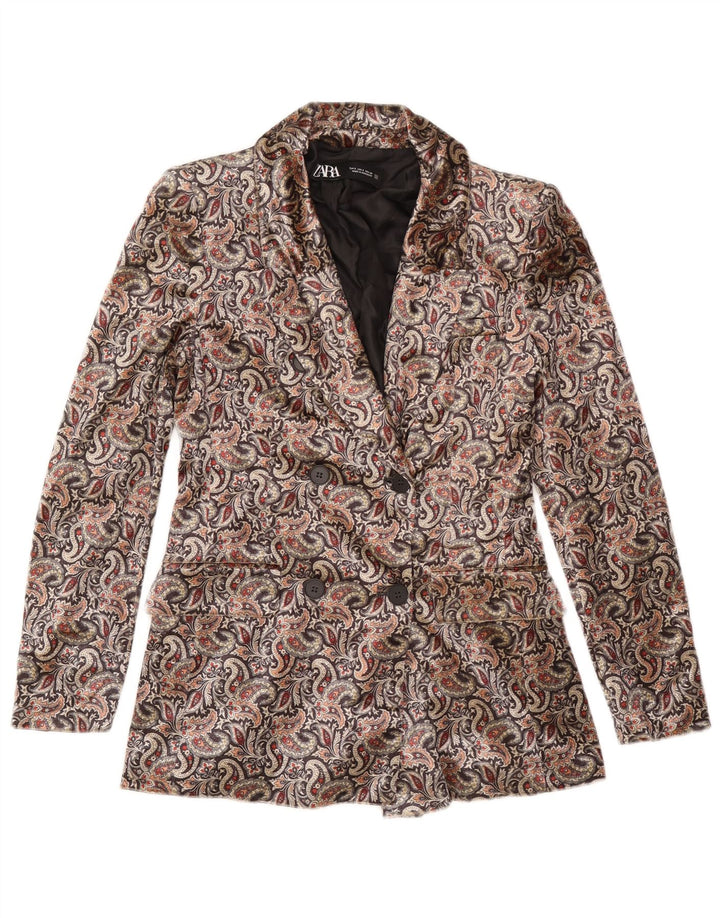 Jaqueta blazer feminina Zara com peito duplo Reino Unido 10 pequena paisley multicolorida