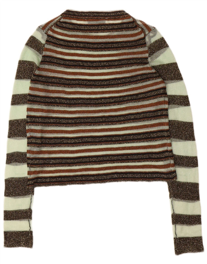 Zara Crop Top Feminino Manga Longa UK 12 Médio Multicolorido Listrado