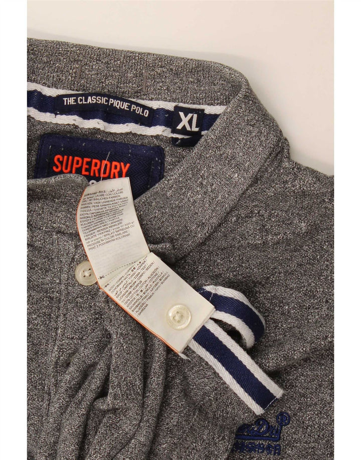 Camisa polo masculina Superdry XL cinza manchado de algodão