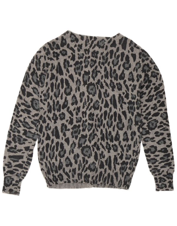 Suéter cardigã feminino Zara Reino Unido 12 algodão cinza médio com estampa animal