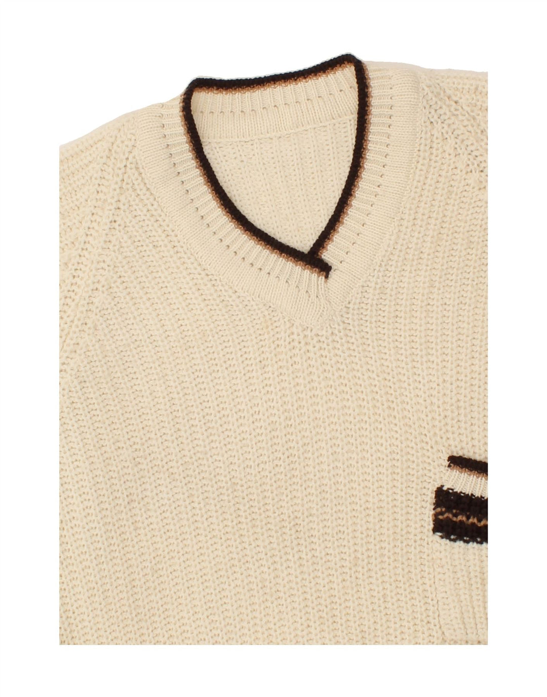 VINTAGE Womens V-Neck Jumper Sweater UK 18 XL Beige Vintage Vintage and Second-Hand Vintage from Messina Hembry 