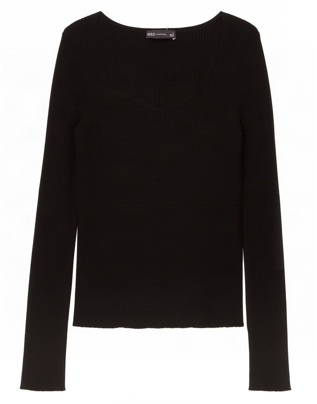Top feminino Marks & Spencer manga comprida UK 8 pequeno viscose preta