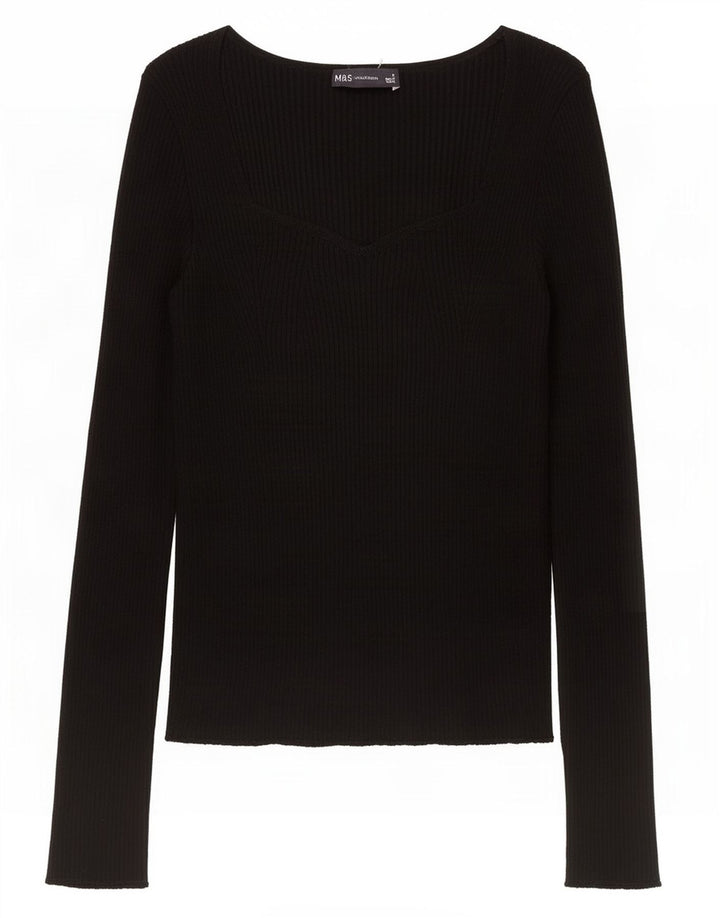 Top feminino Marks & Spencer manga comprida UK 8 pequeno viscose preta