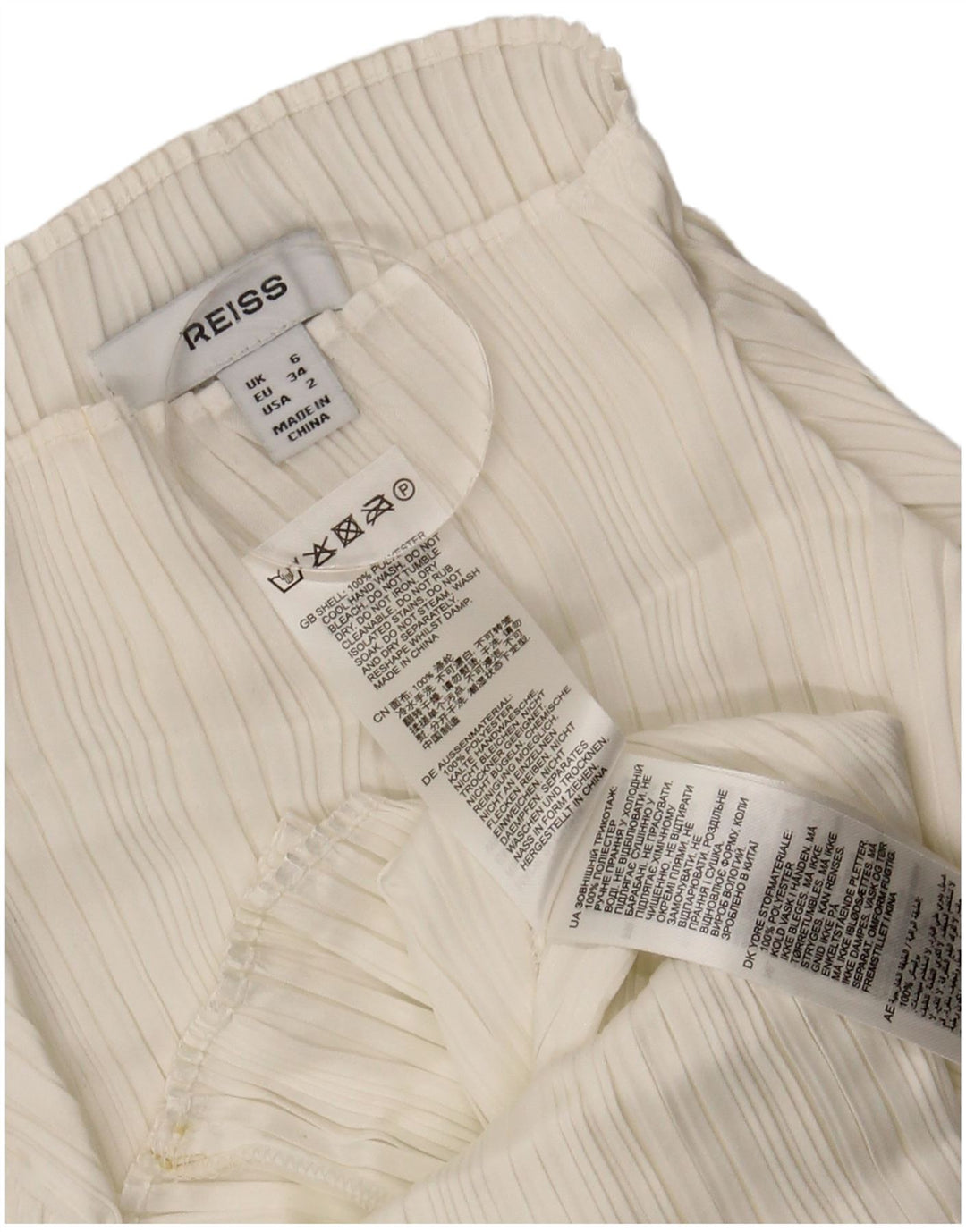 Top feminino Reiss manga comprida UK 6 XS poliéster branco