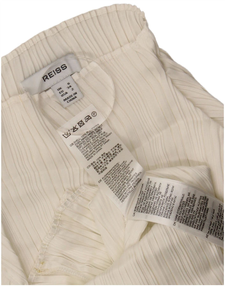 Top feminino Reiss manga comprida UK 6 XS poliéster branco