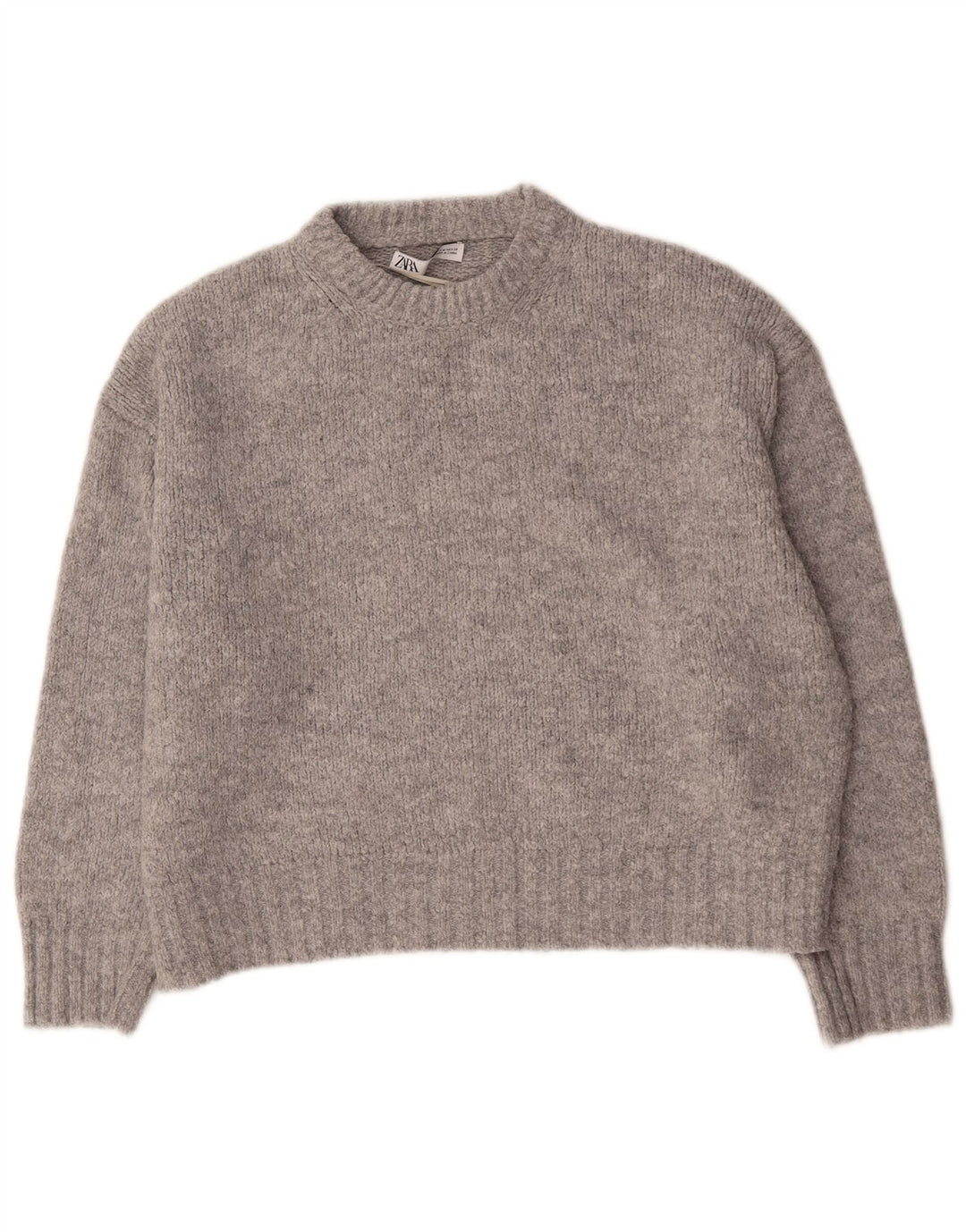 Zara Suéter feminino oversized com gola redonda Reino Unido 14 cinza médio acrílico