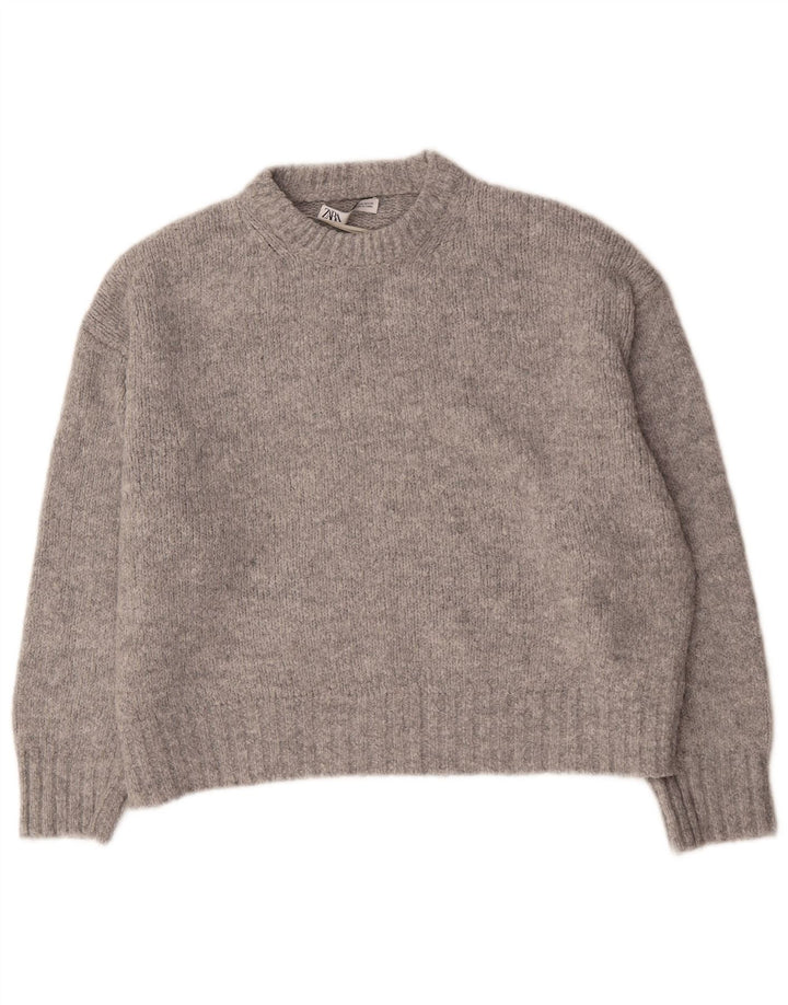 Zara Suéter feminino oversized com gola redonda Reino Unido 14 cinza médio acrílico