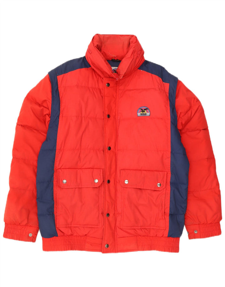 Jaqueta acolchoada com capuz masculina SALEWA UK 40 grande poliéster colorblock vermelho