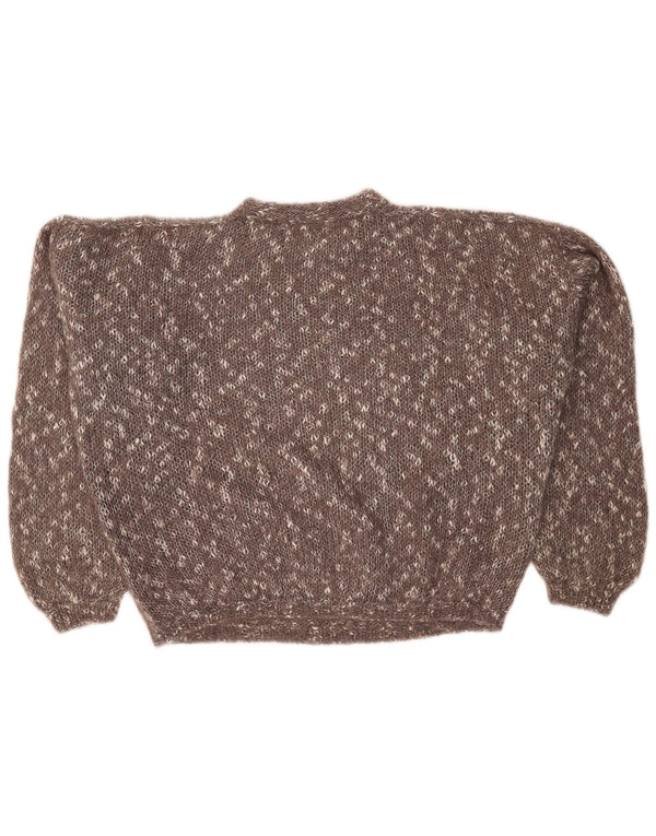 Suéter feminino vintage com gola redonda e gola redonda Reino Unido 24 4XL marrom manchado