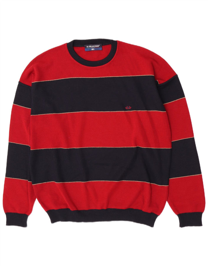 Suéter masculino Il Granchio com gola redonda XL de lã listrada vermelha