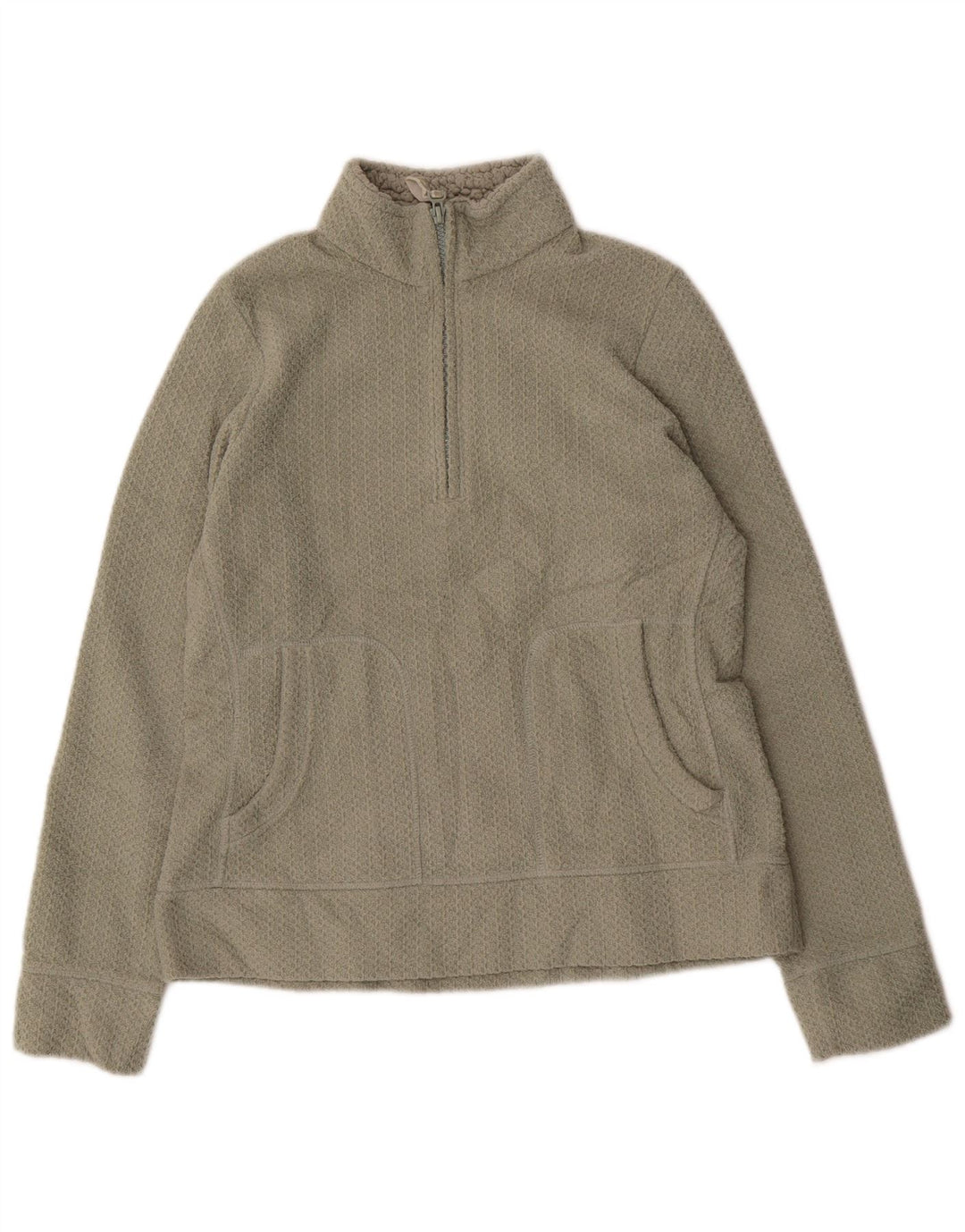 Suéter feminino Marks & Spencer com gola e zíper Reino Unido 12 médio cáqui