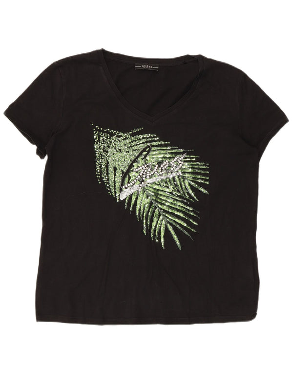 Camiseta feminina Guess com estampa gráfica UK 18 XL algodão preto