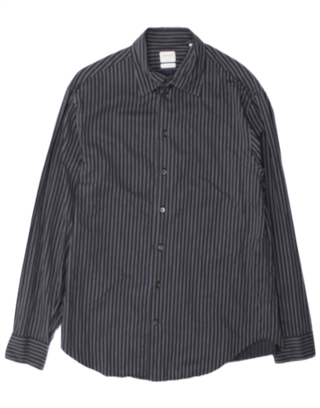 Camisa masculina Armani Collezioni algodão listrado cinza médio
