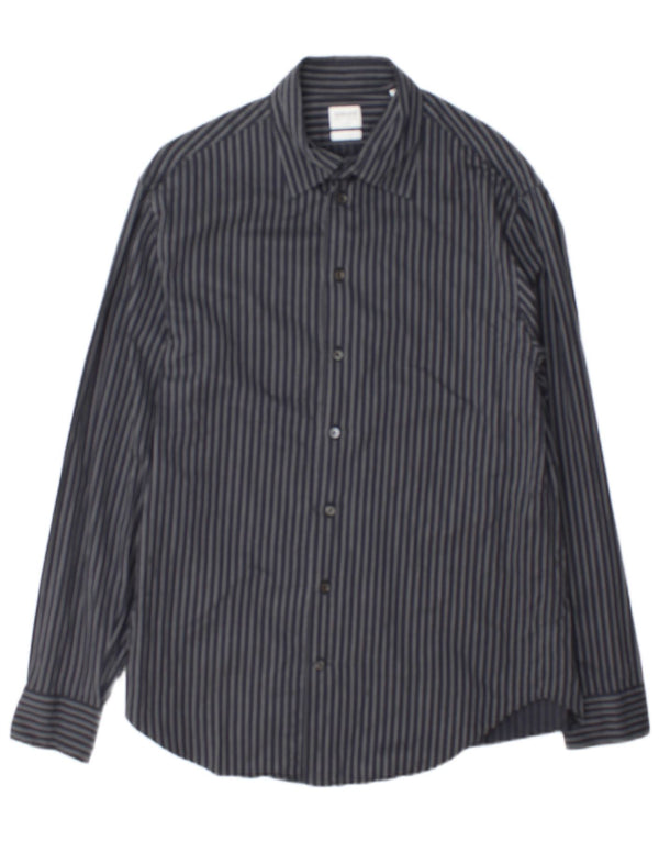 Camisa masculina Armani Collezioni algodão listrado cinza médio