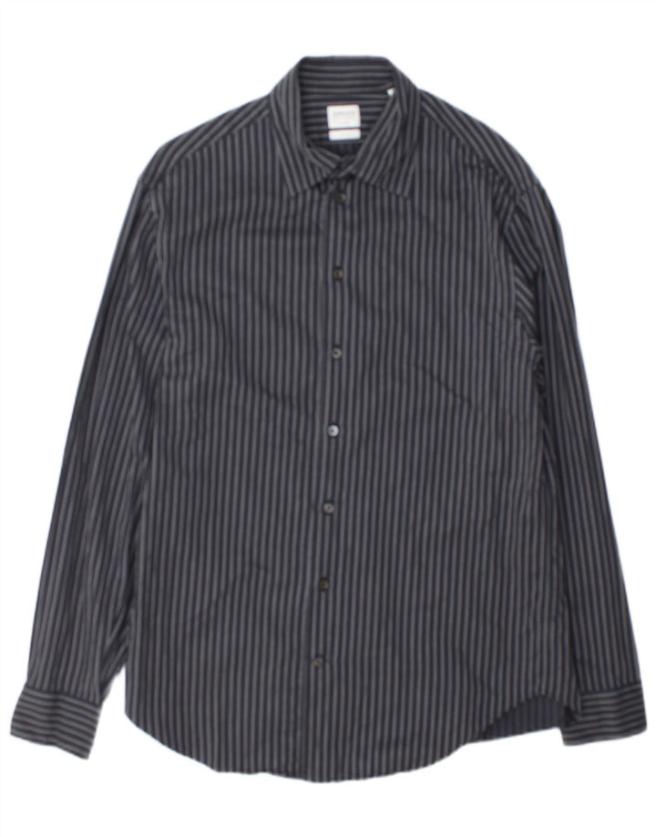 Camisa masculina Armani Collezioni algodão listrado cinza médio