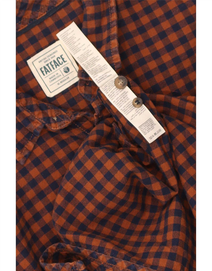 Camisa masculina de flanela de ajuste regular Fat Face XL laranja algodão guingão