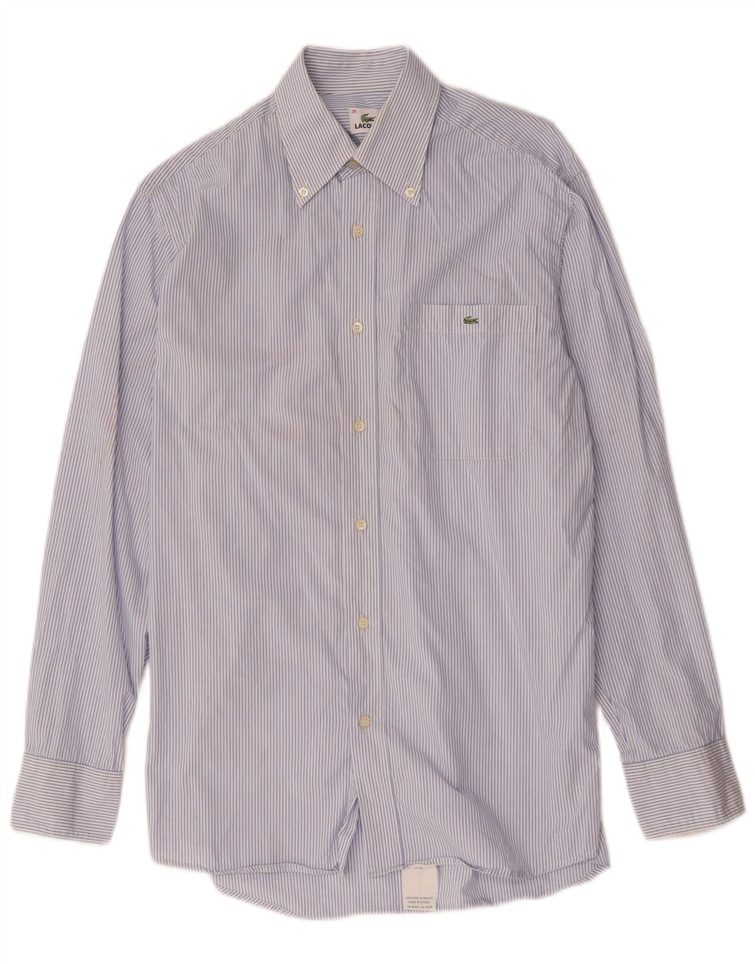 Camisa masculina Lacoste tamanho 39 algodão listrado azul médio