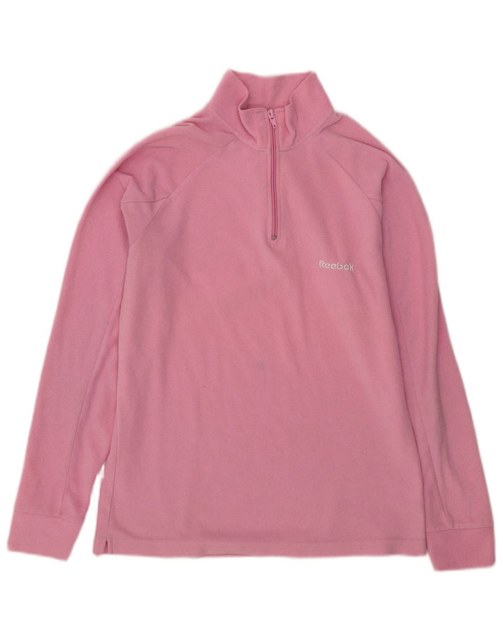 Jumper de lã feminino Reebok com zíper e gola 16 grande poliéster rosa