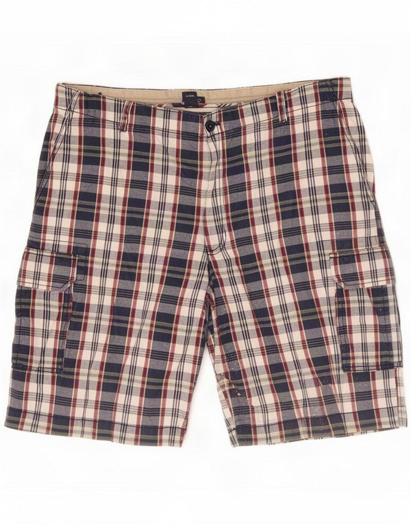 Izod Mens Cargo Shorts XL W38 Algodão xadrez azul