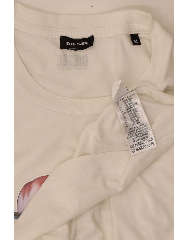 Diesel Camiseta masculina gráfica Top médio algodão branco
