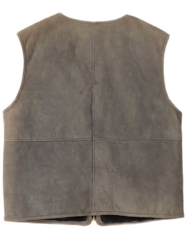 Colete masculino vintage Shearling IT 54 2XL couro cinza