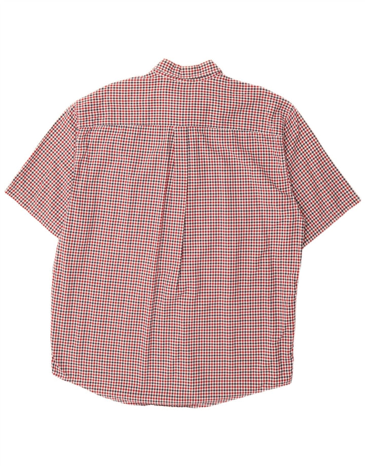 Camisa masculina alta de manga curta Eddie Bauer XL vermelho algodão guingão