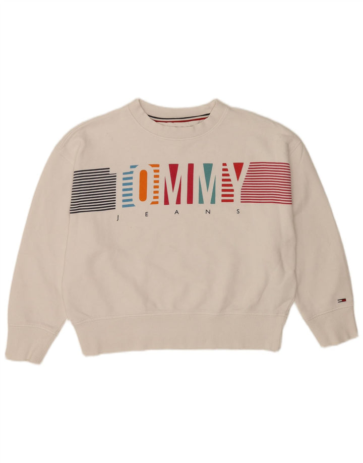 Tommy Hilfiger moletom gráfico feminino jumper UK 14 médio branco