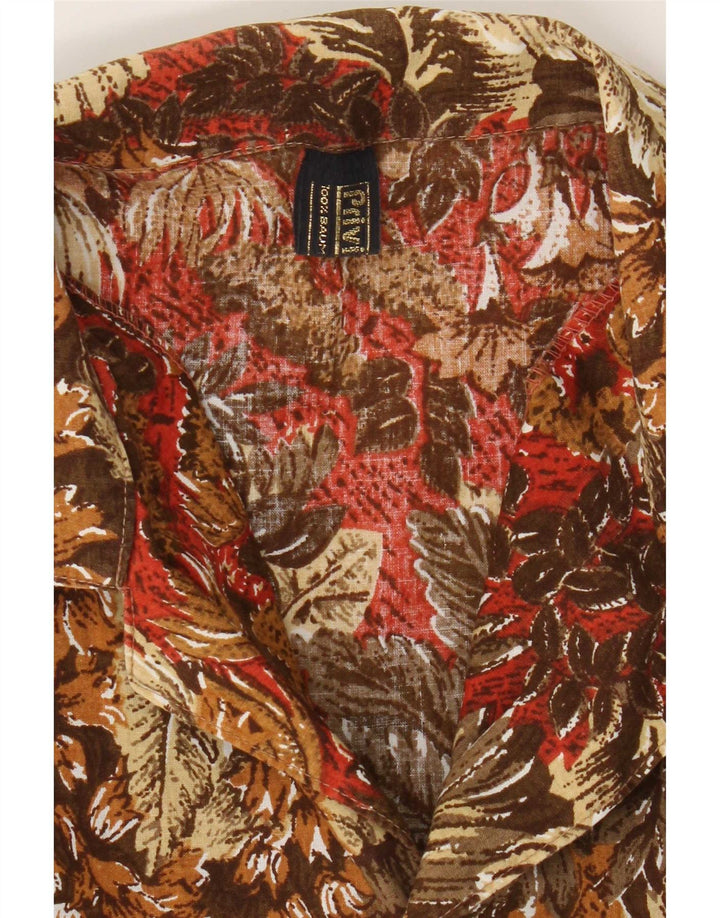Camisa masculina de manga curta Privilegi de algodão floral marrom médio