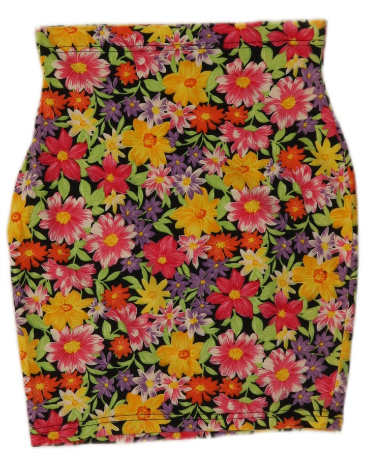 Saia lápis feminina vintage W28 média floral multicolorida
