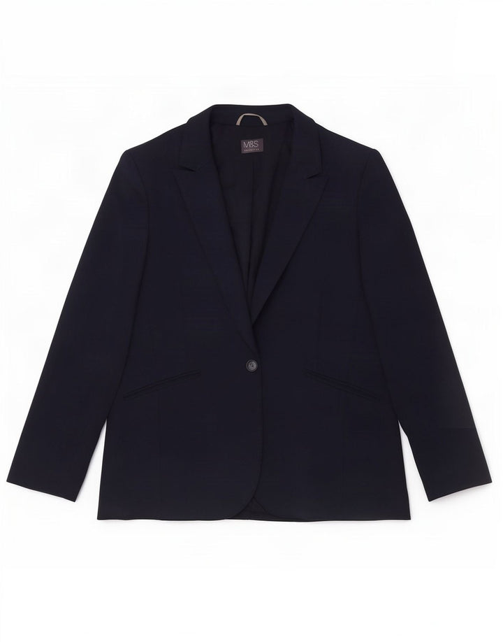 Jaqueta blazer feminina Marks & Spencer com 1 botão Reino Unido 22 3XL azul marinho poliéster