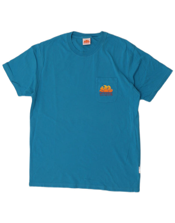 Camiseta masculina Sundek com estampa gráfica grande de algodão azul